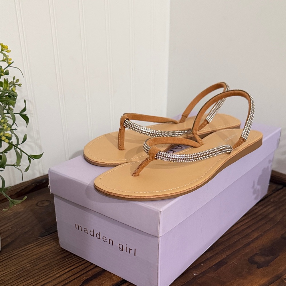 Madden Girl Aurra Tan Sandals with Sparkling Straps